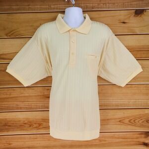 Botany 500 Polo Shirt Mens 3X‎ Light Yellow Polyester Cable Knit Pattern Pocket